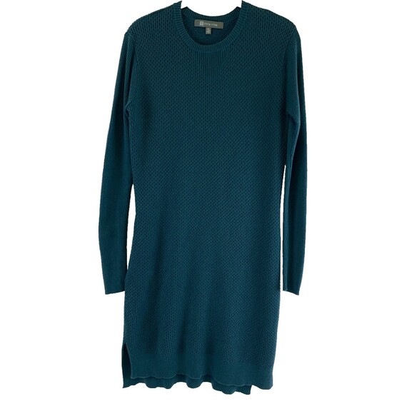 Title Nine Woolicious Waffle Sweater Dress Long Sleeve Knee Teal Crew Neck Small - Picture 2 of 16